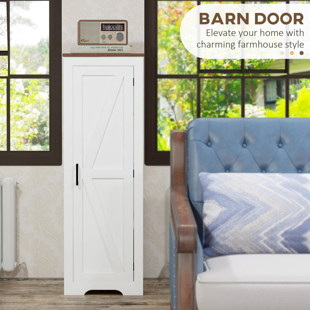Farmhouse Barn Door Storage Cabinet - White 47" H-Home Furnishings > Storage & Organization > Storage Cabinets-DECOROLALA