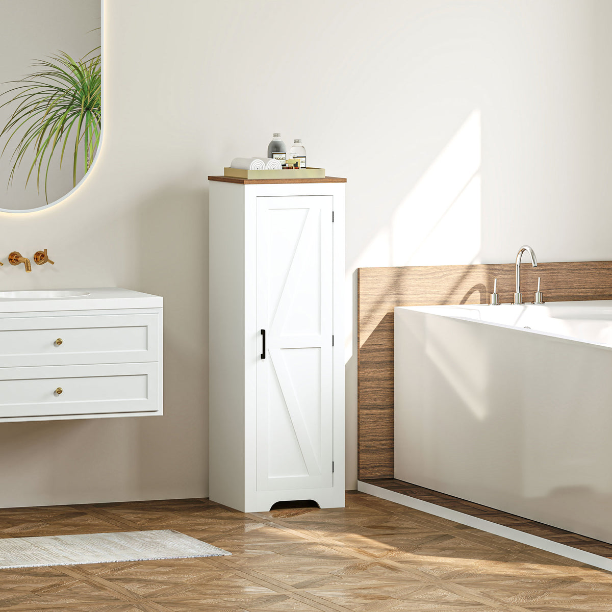 Farmhouse Barn Door Storage Cabinet - White 47" H-Home Furnishings > Storage & Organization > Storage Cabinets-DECOROLALA