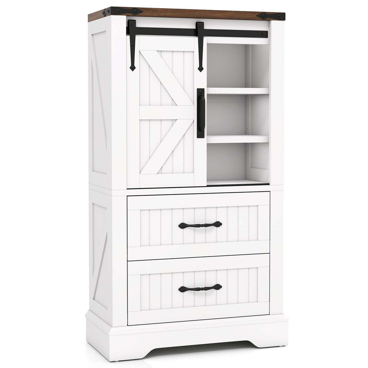 Farmhouse Bathroom Floor Cabinet Barn Door Storage - White-Floor Cabinets-DECOROLALA