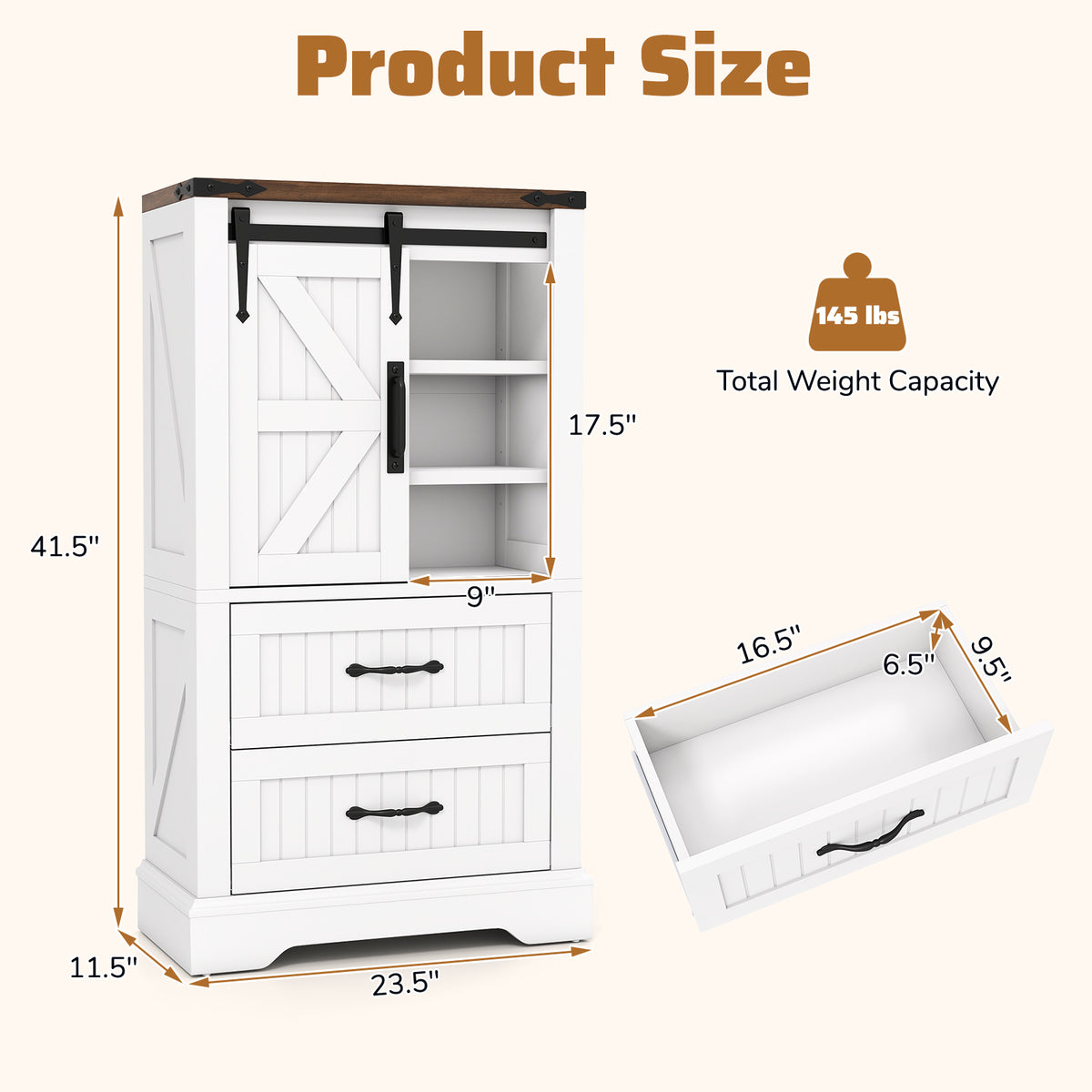 Farmhouse Bathroom Floor Cabinet Barn Door Storage - White-Floor Cabinets-DECOROLALA