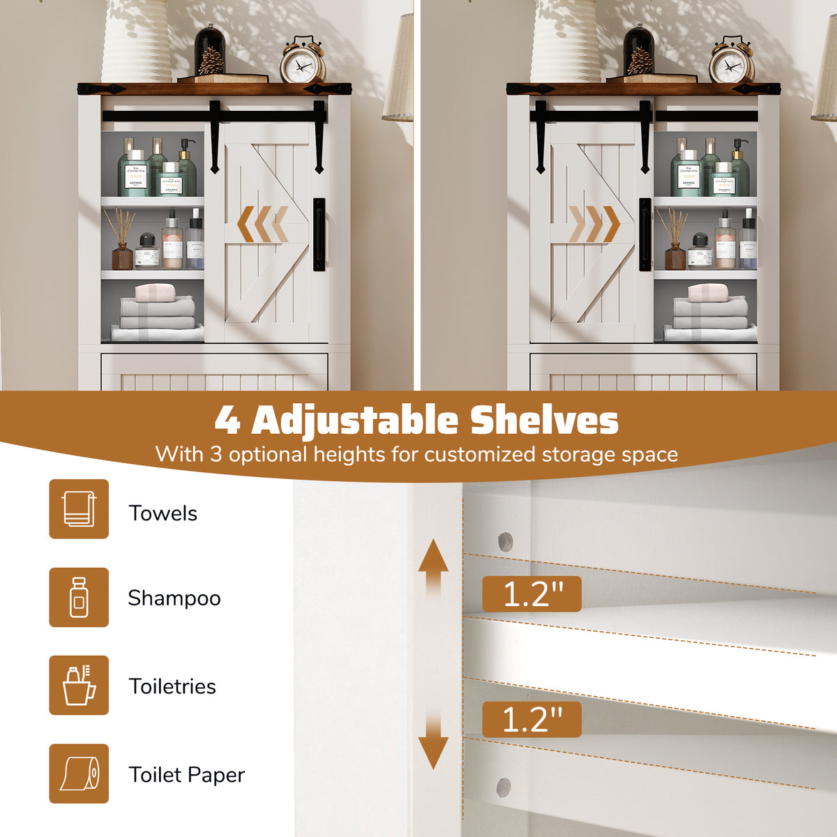 Farmhouse Bathroom Floor Cabinet Barn Door Storage - White-Floor Cabinets-DECOROLALA