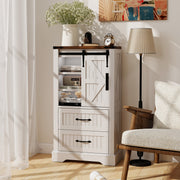 Farmhouse Bathroom Floor Cabinet Barn Door Storage - White-Floor Cabinets-DECOROLALA