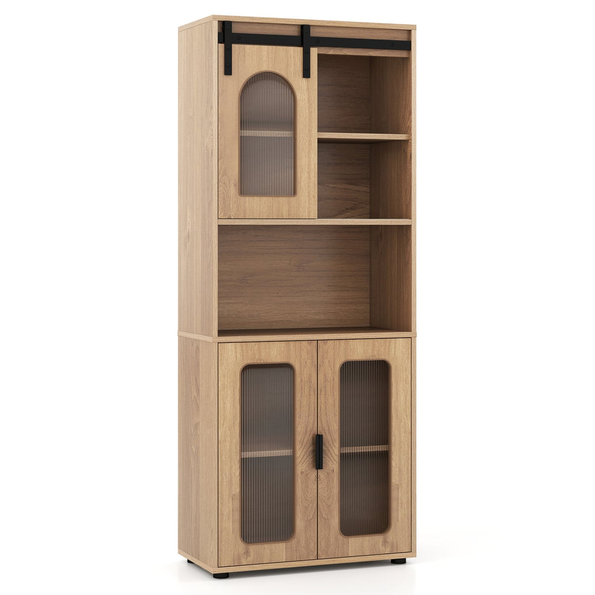 Farmhouse Bathroom Floor Cabinet - Sliding Barn Door Natural 59"-Floor Cabinets-DECOROLALA