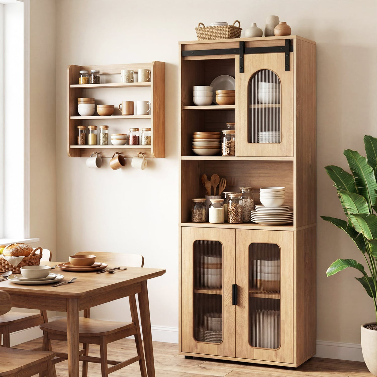 Farmhouse Bathroom Floor Cabinet - Sliding Barn Door Natural 59"-Floor Cabinets-DECOROLALA