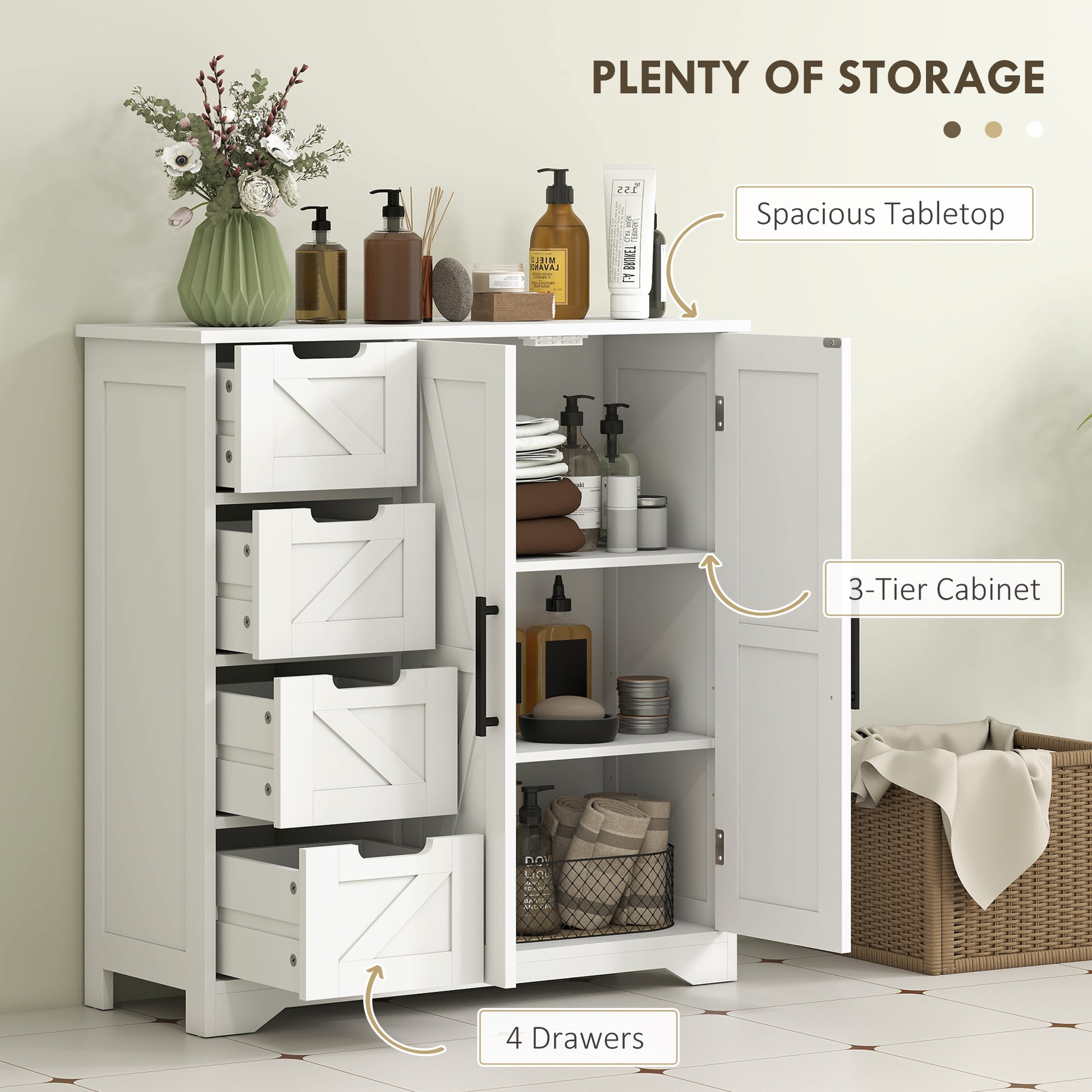 Farmhouse Bathroom Floor Cabinet - White 32" MDF-DECOROLALA