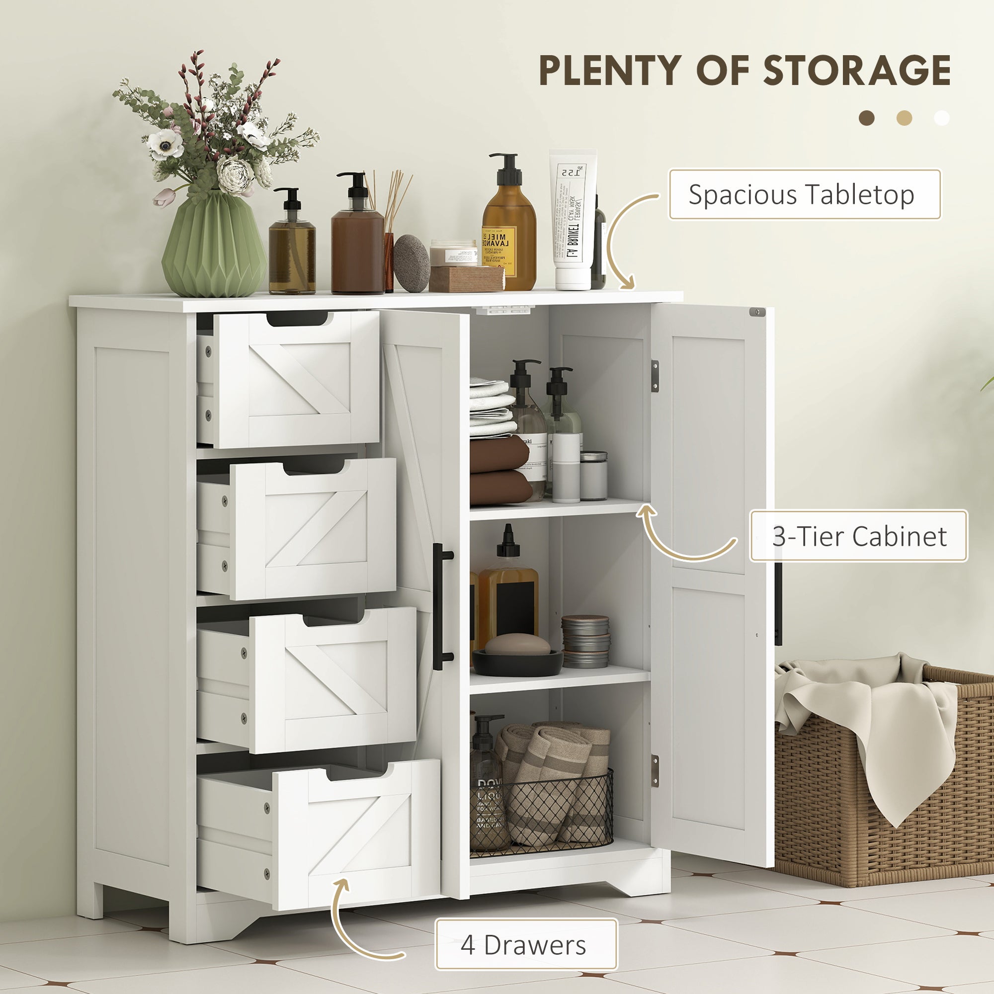 Farmhouse Bathroom Floor Cabinet - White 32" MDF-DECOROLALA