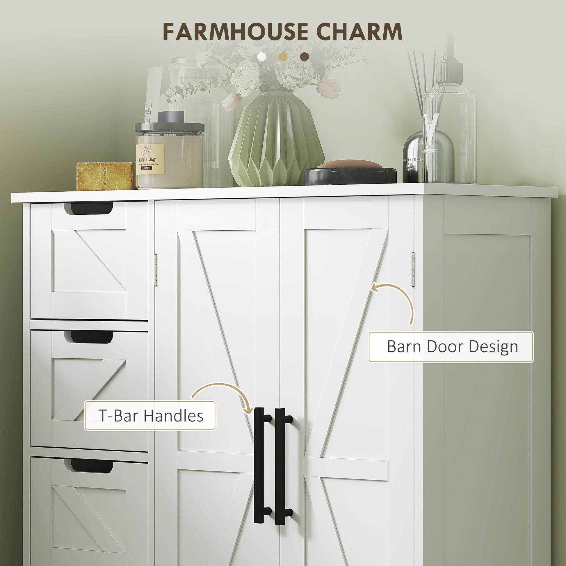 Farmhouse Bathroom Floor Cabinet - White 32" MDF-DECOROLALA