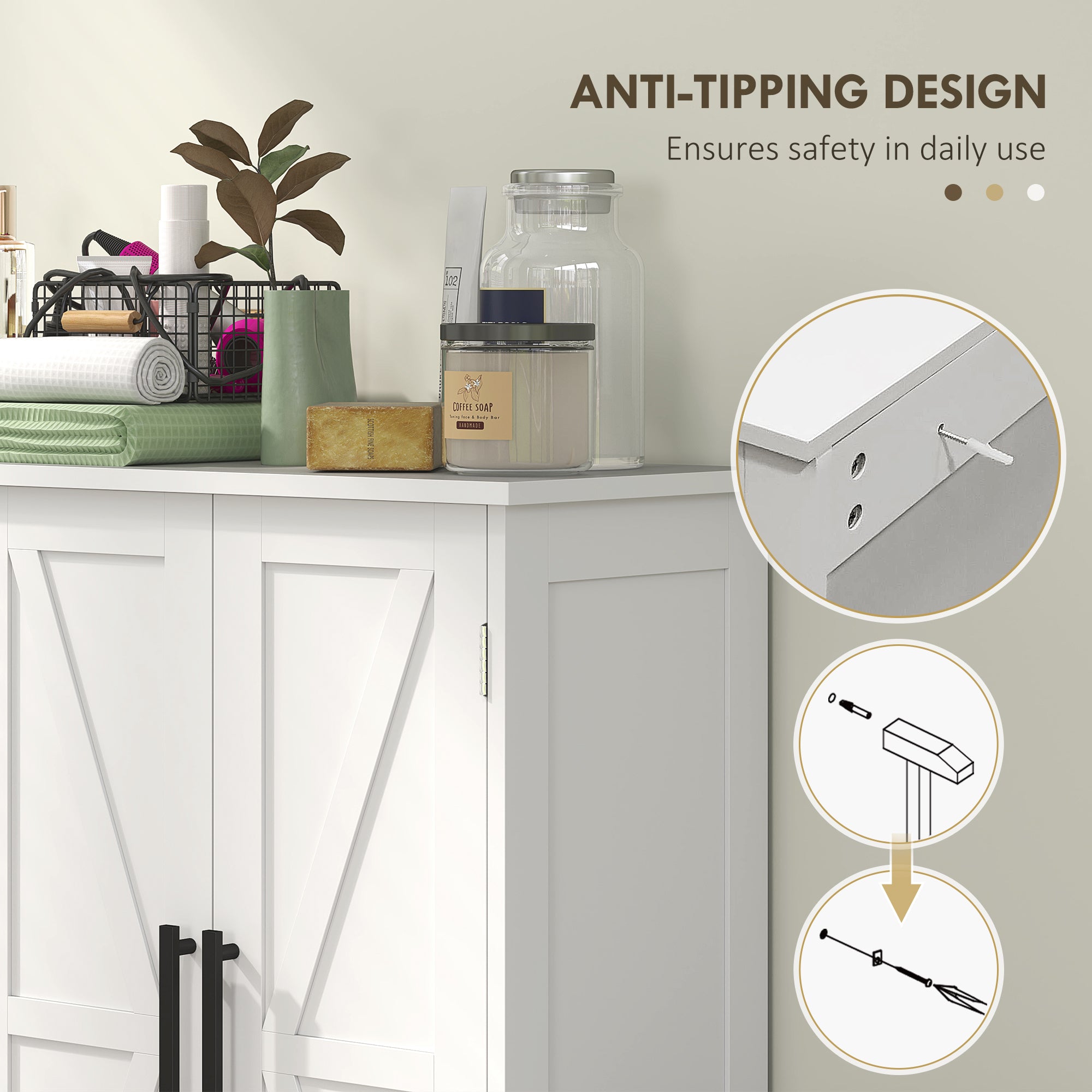 Farmhouse Bathroom Floor Cabinet - White 32" MDF-DECOROLALA