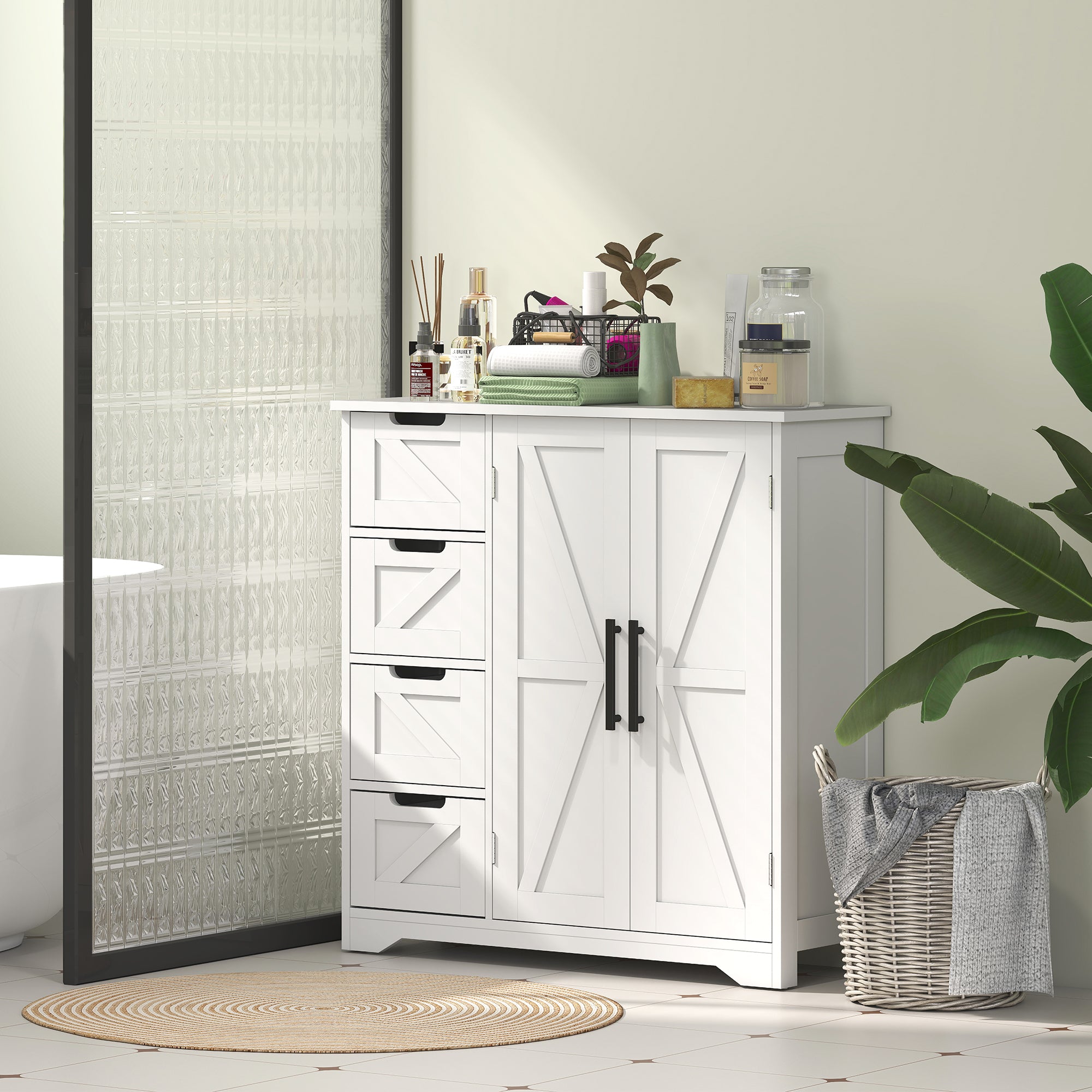 Farmhouse Bathroom Floor Cabinet - White 32" MDF-DECOROLALA