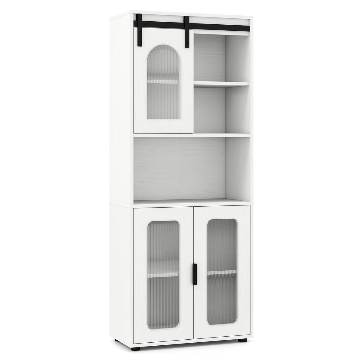 Farmhouse Bathroom Floor Cabinet with Sliding Barn Door - White-Floor Cabinets-DECOROLALA