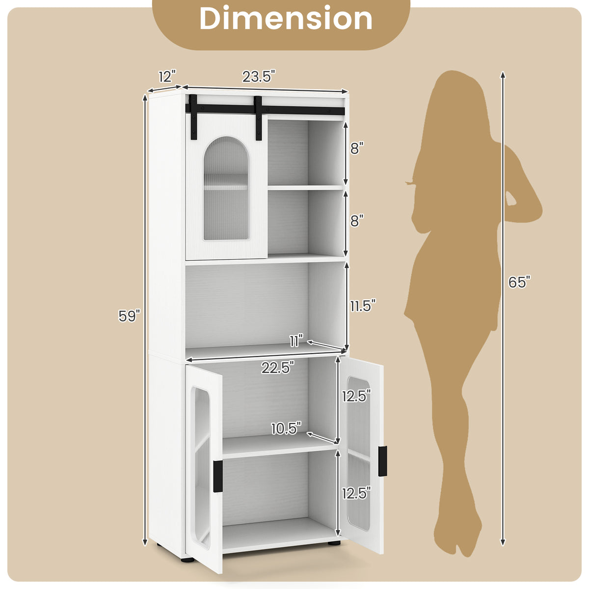 Farmhouse Bathroom Floor Cabinet with Sliding Barn Door - White-Floor Cabinets-DECOROLALA