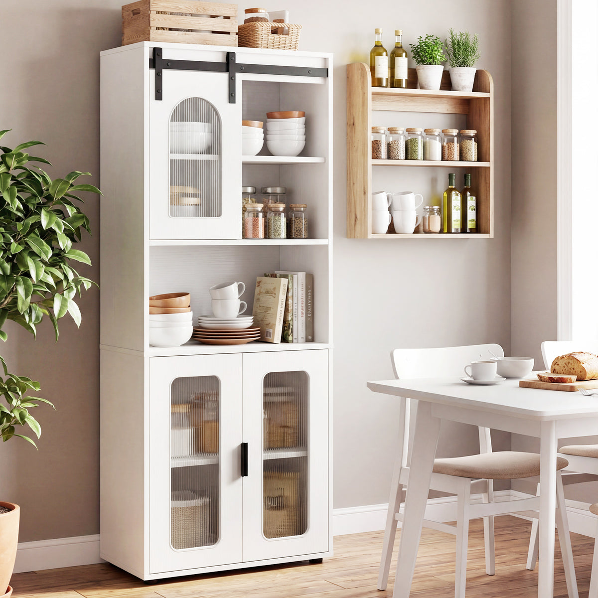 Farmhouse Bathroom Floor Cabinet with Sliding Barn Door - White-Floor Cabinets-DECOROLALA