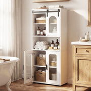 Farmhouse Bathroom Floor Cabinet with Sliding Barn Door - White-Floor Cabinets-DECOROLALA