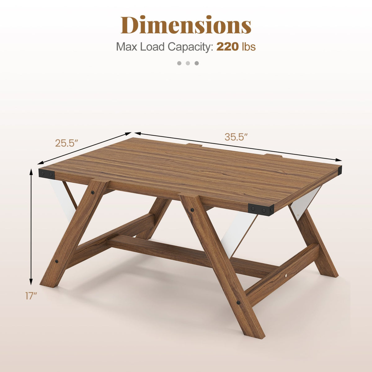 Farmhouse Center Table with Decorative Nailhead Accents for Living Room-Walnut-Coffee Tables-DECOROLALA