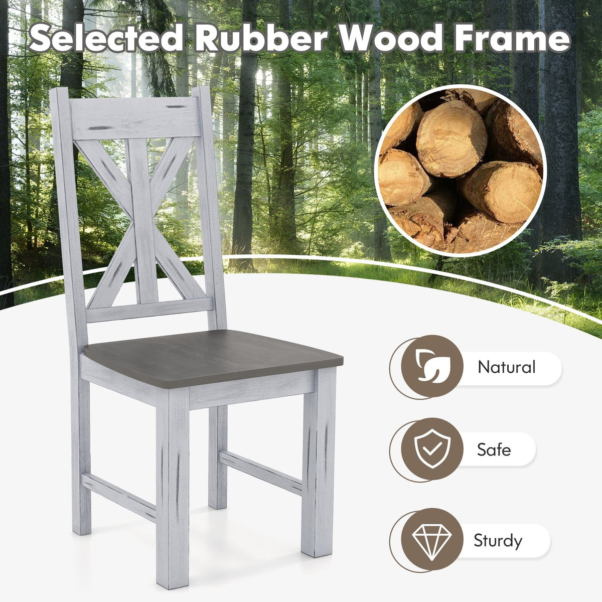 Farmhouse Chair Set of 2 with Rubber Wood Frame and Elegant Hollowed Backrest-Gray-Dining Chairs-DECOROLALA