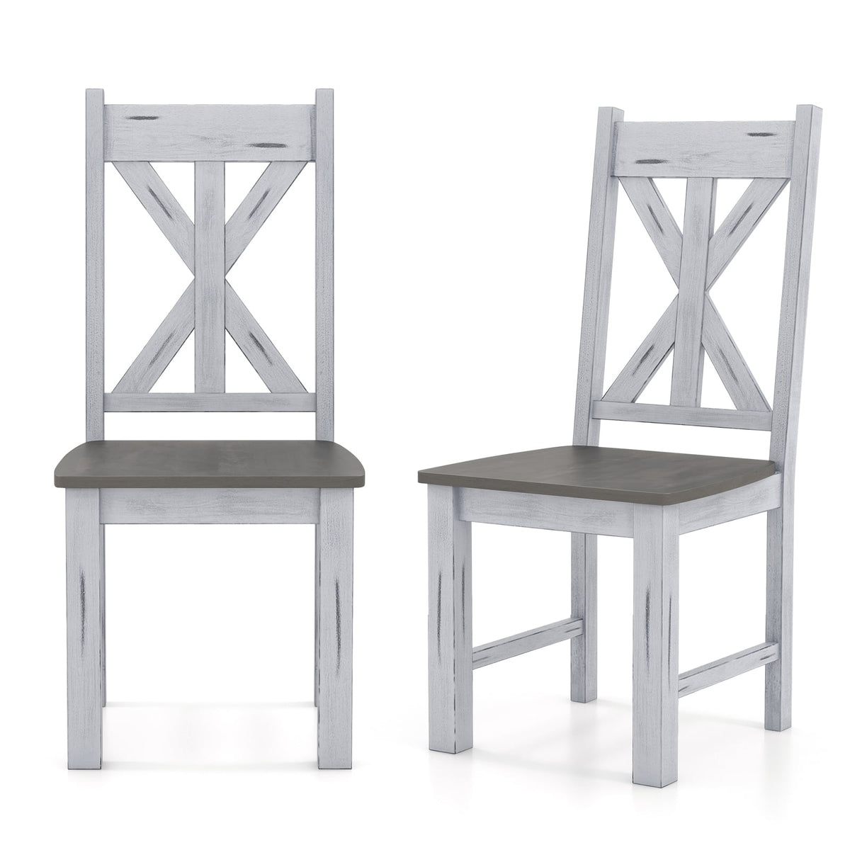 Farmhouse Chair Set of 2 with Rubber Wood Frame and Elegant Hollowed Backrest-Gray-Dining Chairs-DECOROLALA