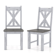 Farmhouse Chair Set of 2 with Rubber Wood Frame and Elegant Hollowed Backrest-Gray-Dining Chairs-DECOROLALA