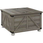 Farmhouse Coffee Table, Distressed Grey, Flip-top Lids, Storage, 31.5"x31.5"-DECOROLALA