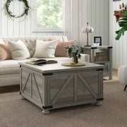 Farmhouse Coffee Table, Distressed Grey, Flip-top Lids, Storage, 31.5"x31.5"-DECOROLALA