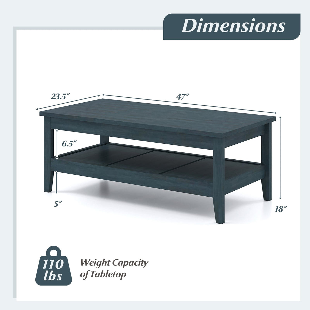Farmhouse Coffee Table Rustic Cocktail Center Table with Thickened Tabletop-Blue-Coffee Tables-DECOROLALA