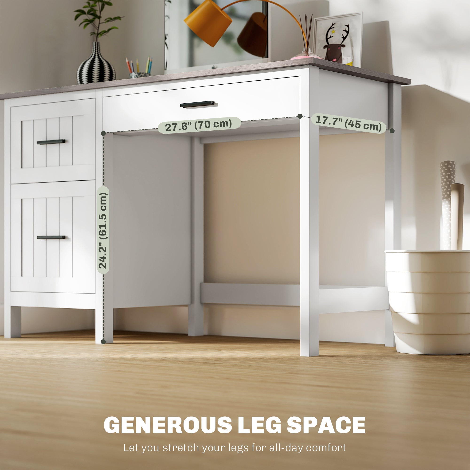 Farmhouse Computer Desk with 3 Drawers - White 47"-DECOROLALA