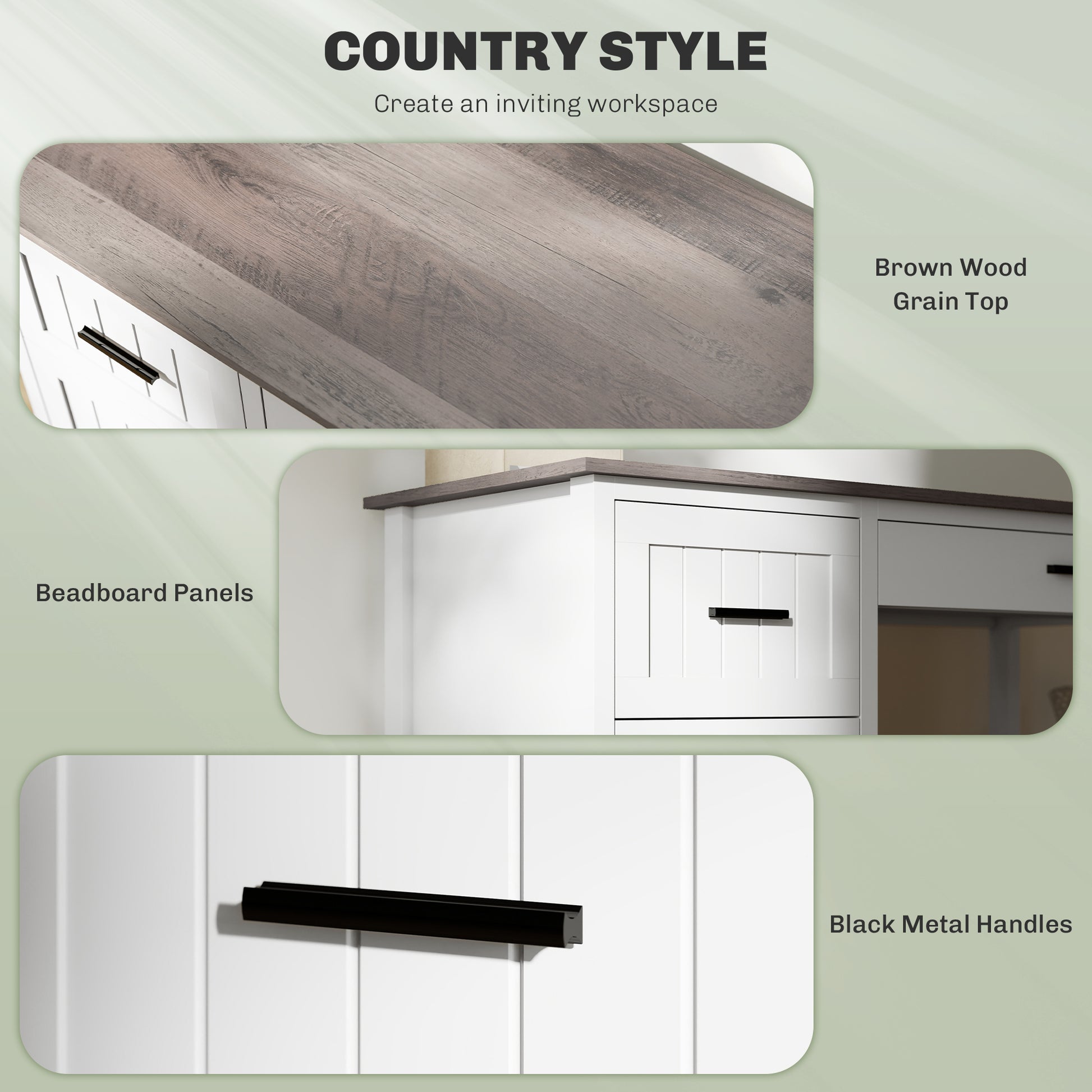 Farmhouse Computer Desk with 3 Drawers - White 47"-DECOROLALA