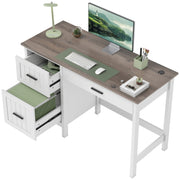Farmhouse Computer Desk with 3 Drawers - White 47"-DECOROLALA