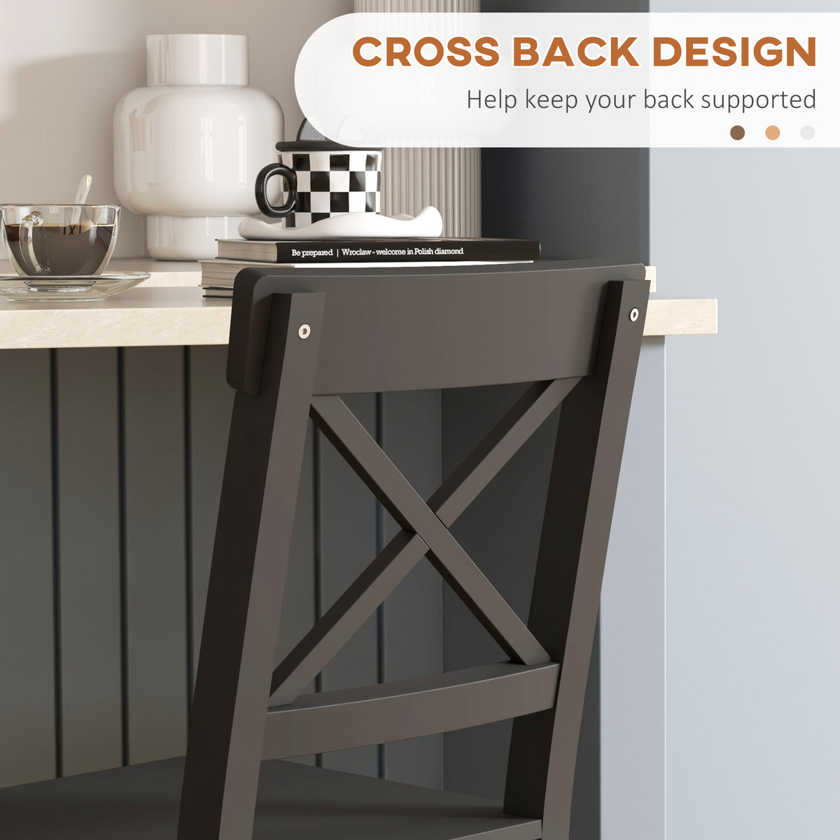 Farmhouse Counter Height Stools - Set of 2, Black Pine Wood-Home Furnishings > Kitchen & Dining Furniture > Bar Stools-DECOROLALA