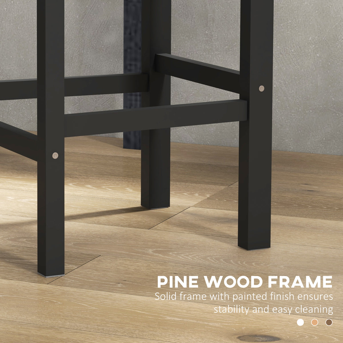 Farmhouse Counter Height Stools - Set of 2, Black Pine Wood-Home Furnishings > Kitchen & Dining Furniture > Bar Stools-DECOROLALA