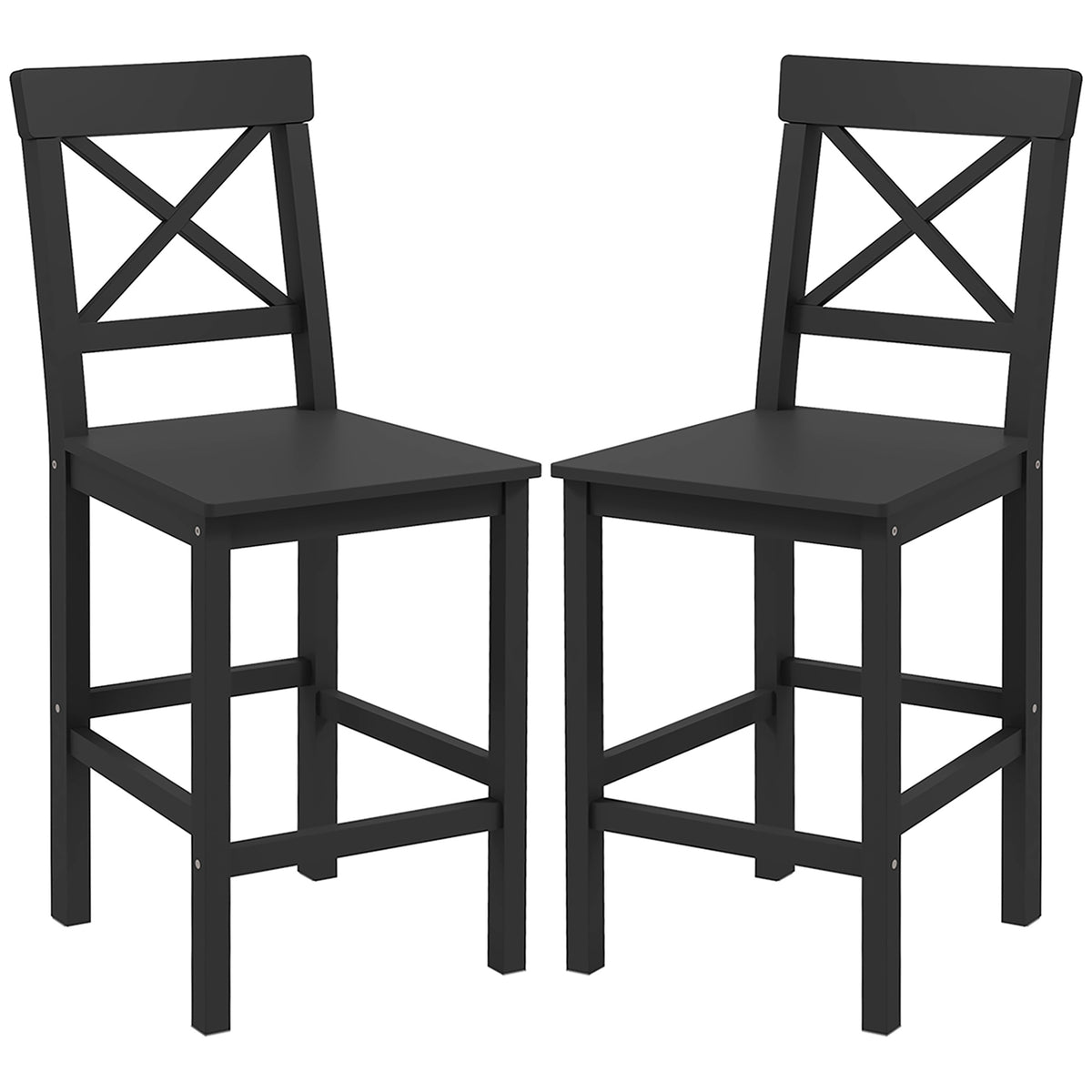 Farmhouse Counter Height Stools - Set of 2, Black Pine Wood-Home Furnishings > Kitchen & Dining Furniture > Bar Stools-DECOROLALA