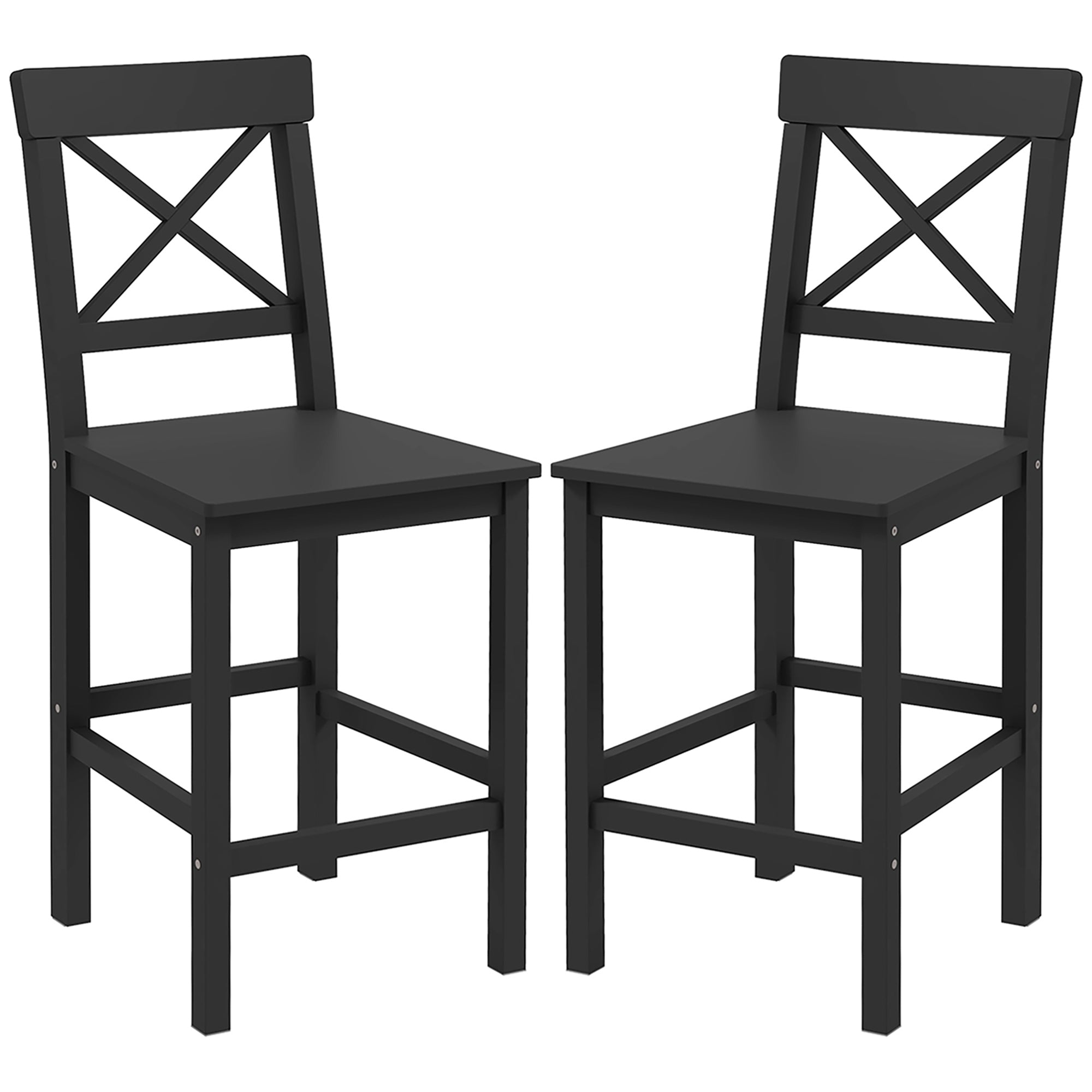 Farmhouse Counter Height Stools - Set of 2, Black Pine Wood-Home Furnishings > Kitchen & Dining Furniture > Bar Stools-DECOROLALA