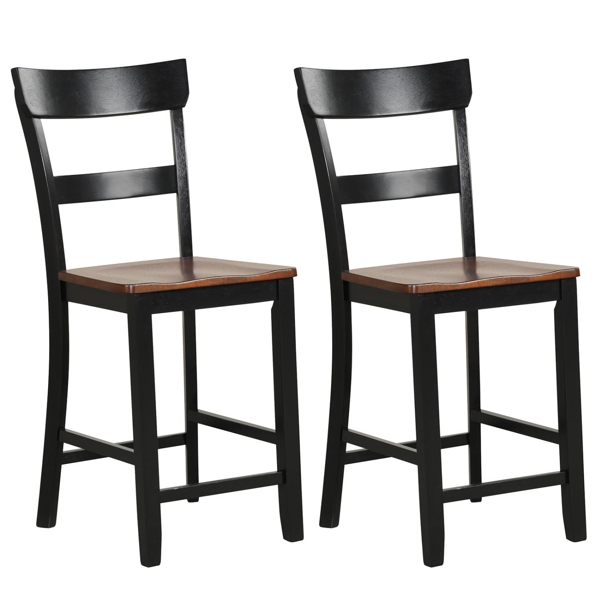Farmhouse Dining Bar Stool Set of 2 with Solid Rubber Wood Frame-Black-Dining Chairs-DECOROLALA