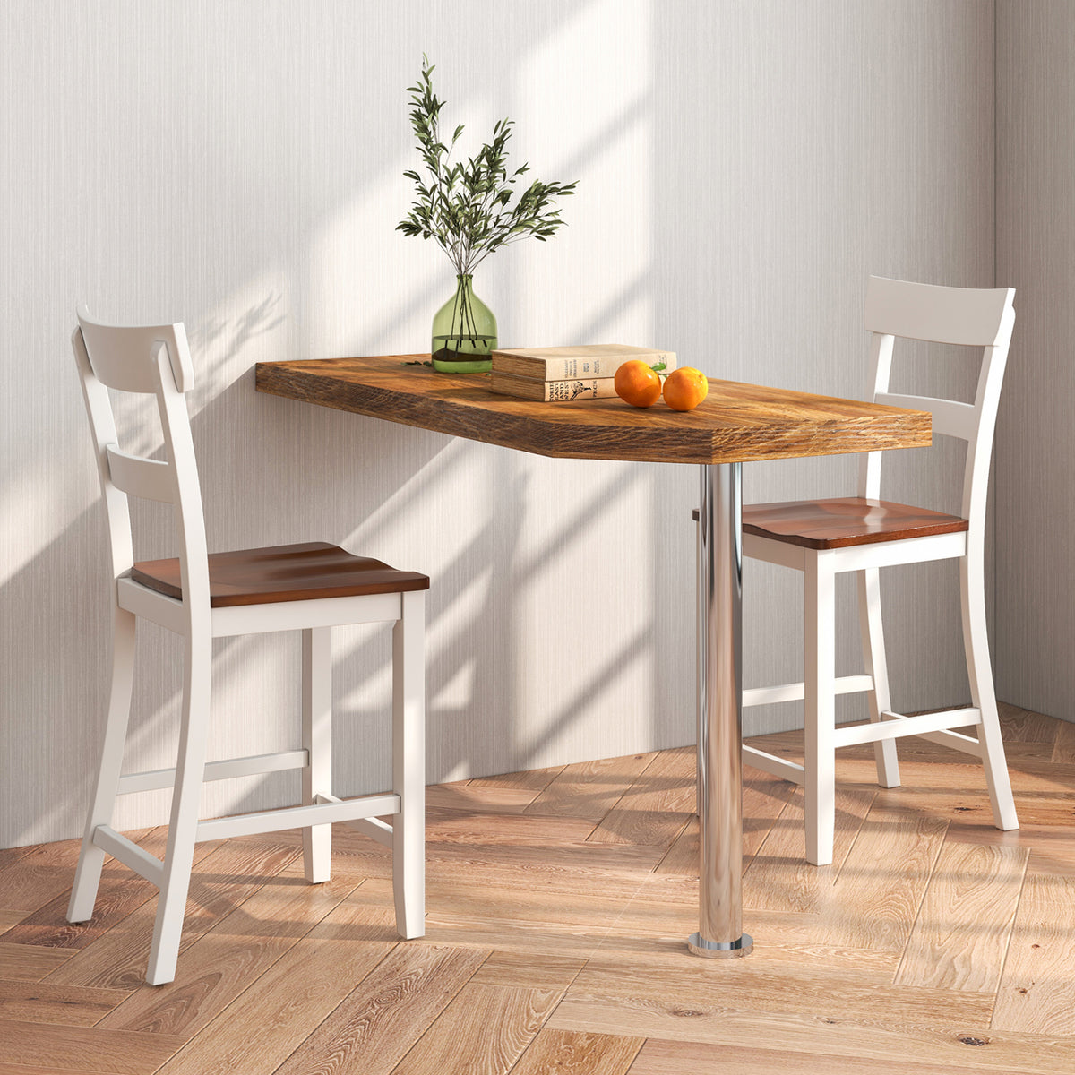 Farmhouse Dining Bar Stool Set of 2 with Solid Rubber Wood Frame-White-Dining Chairs-DECOROLALA