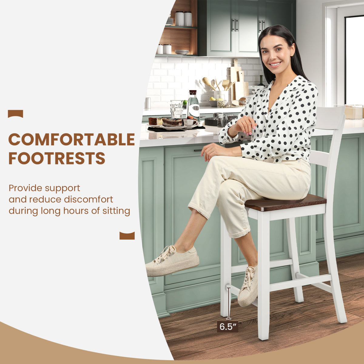 Farmhouse Dining Bar Stool Set of 2 with Solid Rubber Wood Frame-White-Dining Chairs-DECOROLALA