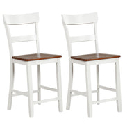 Farmhouse Dining Bar Stool Set of 2 with Solid Rubber Wood Frame-White-Dining Chairs-DECOROLALA