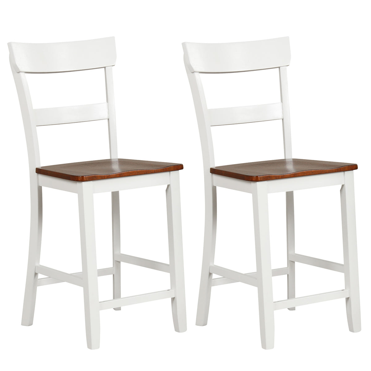 Farmhouse Dining Bar Stool Set of 2 with Solid Rubber Wood Frame-White-Dining Chairs-DECOROLALA