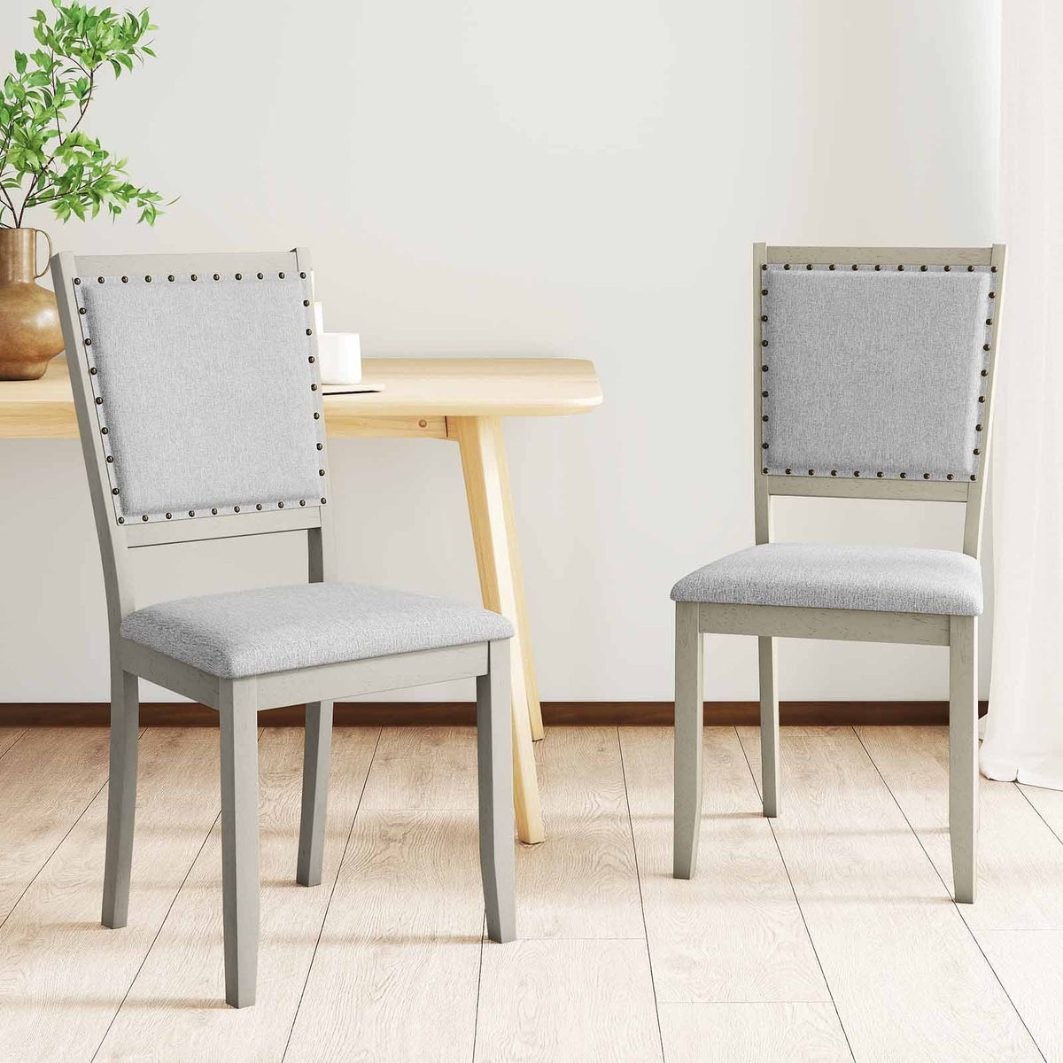 Farmhouse Dining Chair Set of 2 Fabric Upholstered Kitchen Chairs-Grey-Dining Chairs-DECOROLALA