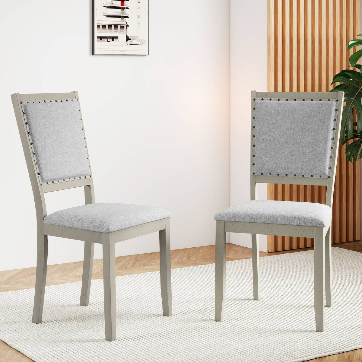Farmhouse Dining Chair Set of 2 Fabric Upholstered Kitchen Chairs-Grey-Dining Chairs-DECOROLALA