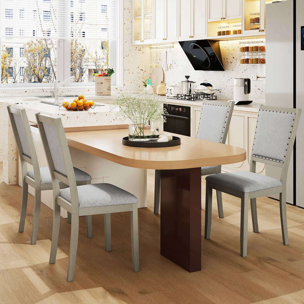 Farmhouse Dining Chair Set of 2 Fabric Upholstered Kitchen Chairs-Grey-Dining Chairs-DECOROLALA