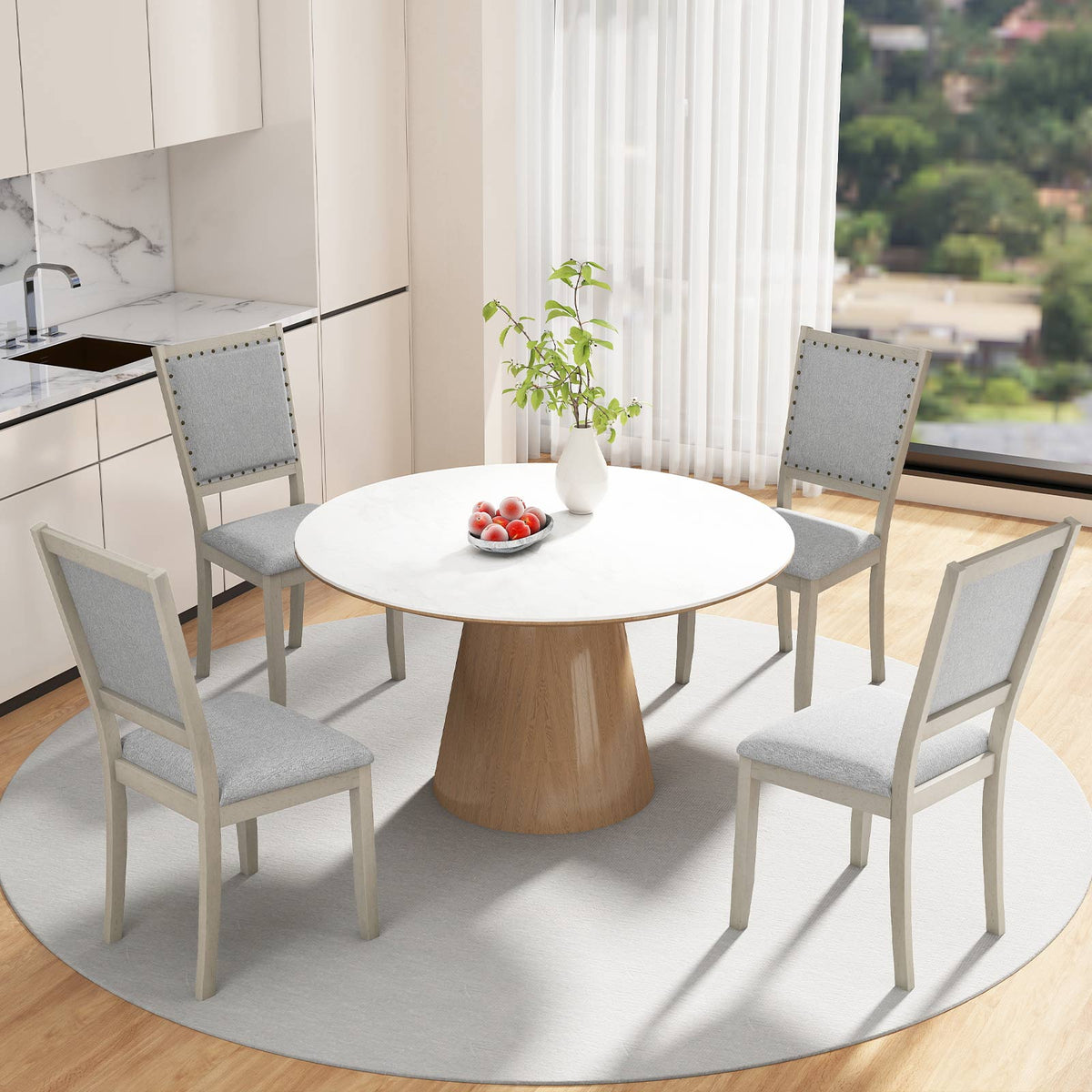 Farmhouse Dining Chair Set of 2 Fabric Upholstered Kitchen Chairs-Grey-Dining Chairs-DECOROLALA