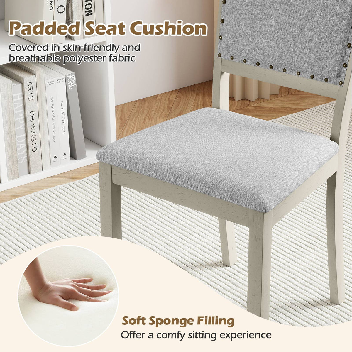 Farmhouse Dining Chair Set of 2 Fabric Upholstered Kitchen Chairs-Grey-Dining Chairs-DECOROLALA