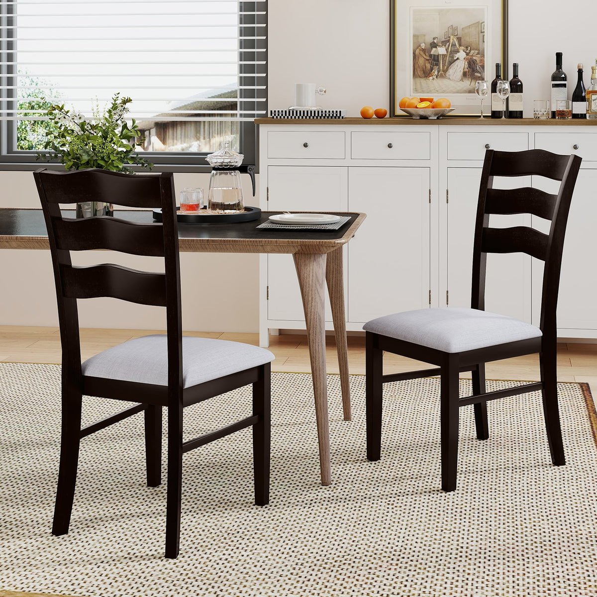 Farmhouse Dining Chairs Set of 2 Modern Kitchen Chairs with Elegant Hollowed backrest-Gray-Dining Chairs-DECOROLALA