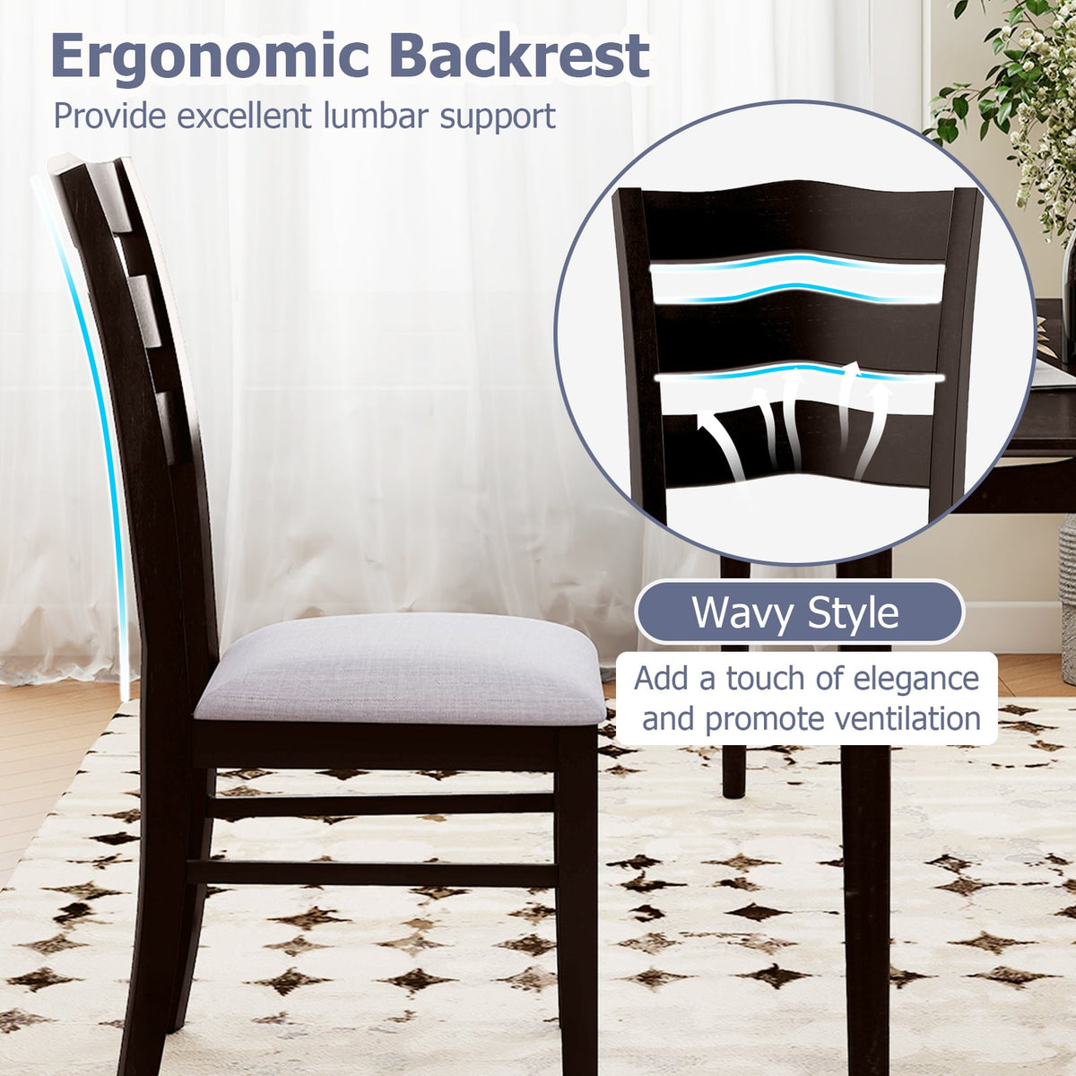 Farmhouse Dining Chairs Set of 2 Modern Kitchen Chairs with Elegant Hollowed backrest-Gray-Dining Chairs-DECOROLALA