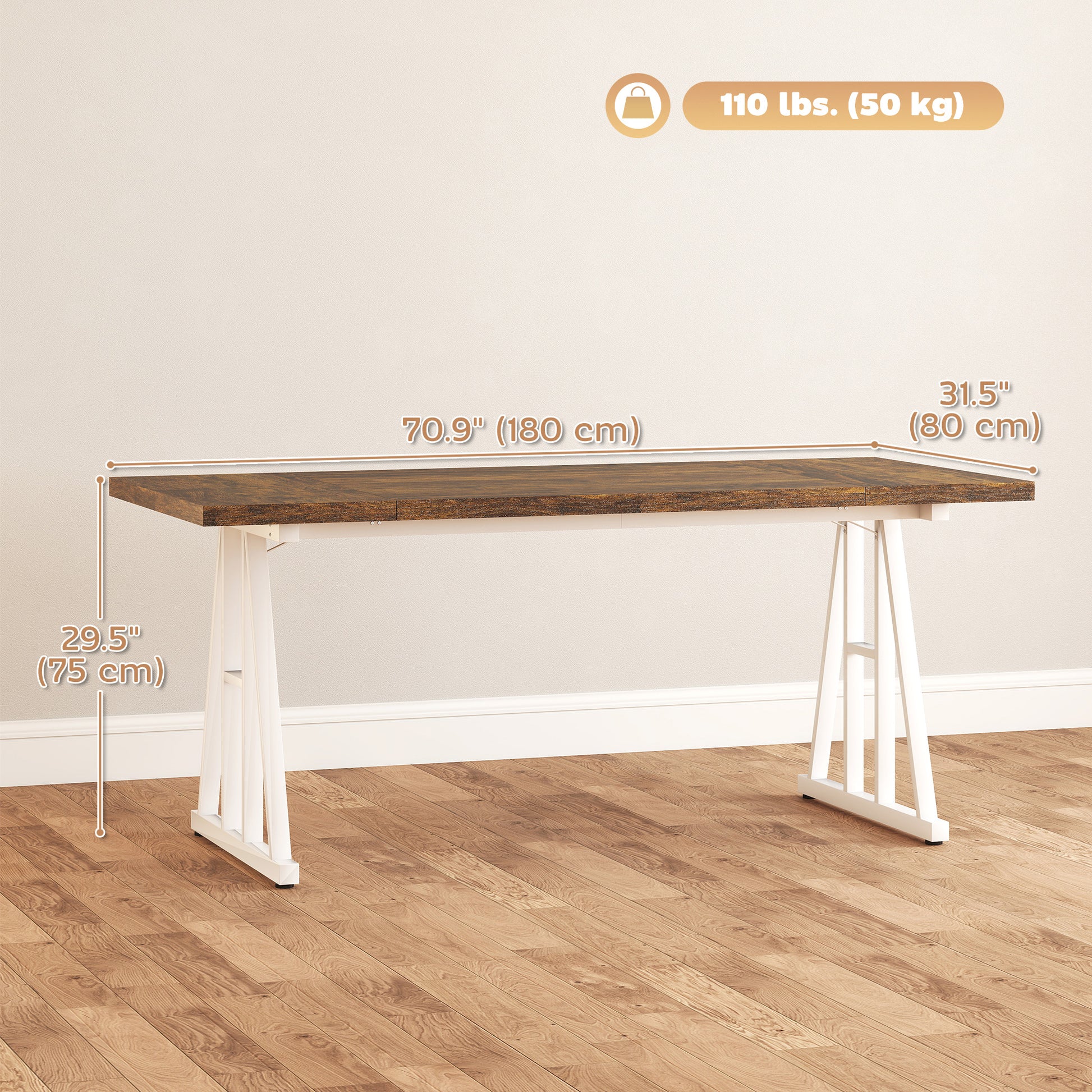 Farmhouse Dining Table for 8 - Brown and White 70.9" W-DECOROLALA