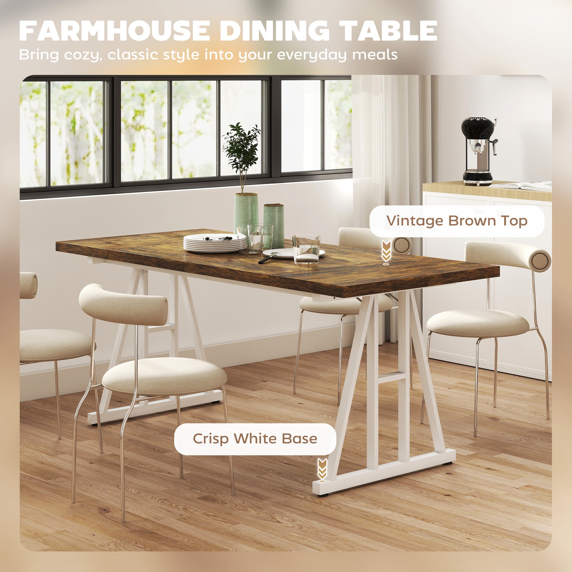 Farmhouse Dining Table for 8 - Brown and White 70.9" W-DECOROLALA