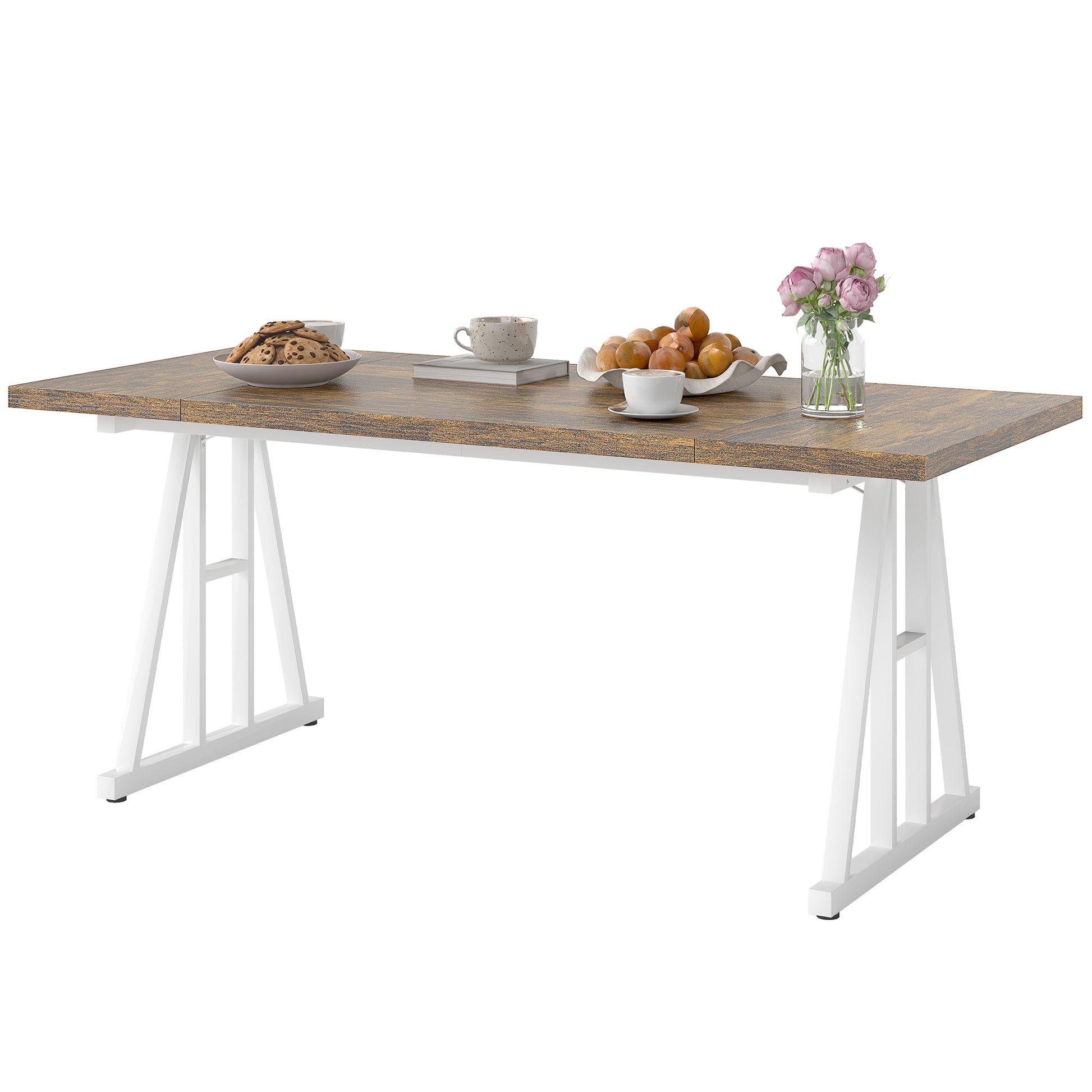 Farmhouse Dining Table for 8 - Brown and White 70.9" W-DECOROLALA