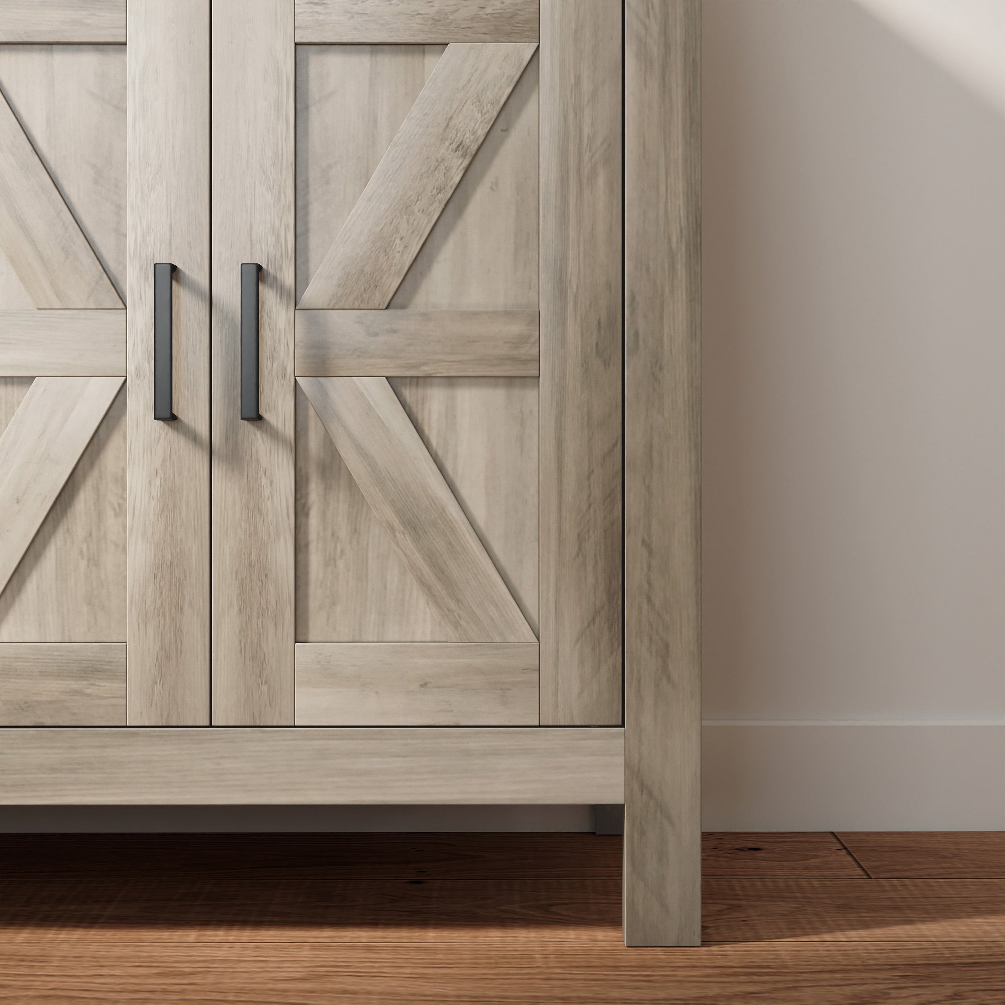 Farmhouse Grey Storage Cabinet with 2 Drawers & Shelves - Rustic 47.2"W-DECOROLALA