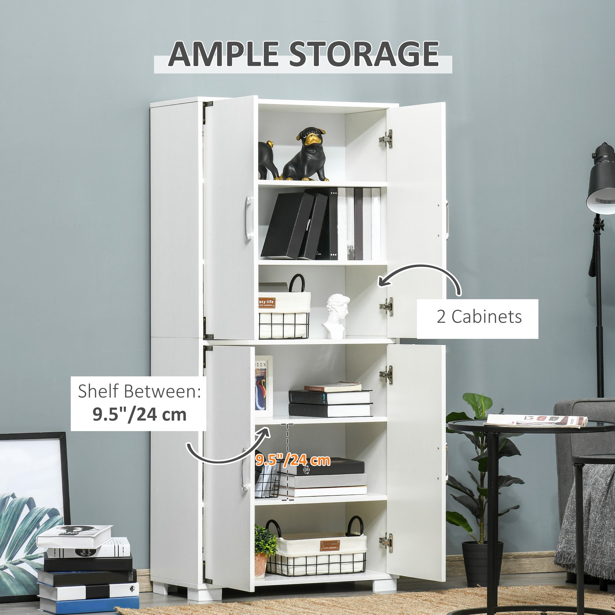 Farmhouse Kitchen Cabinet 4-Door White 63"-DECOROLALA