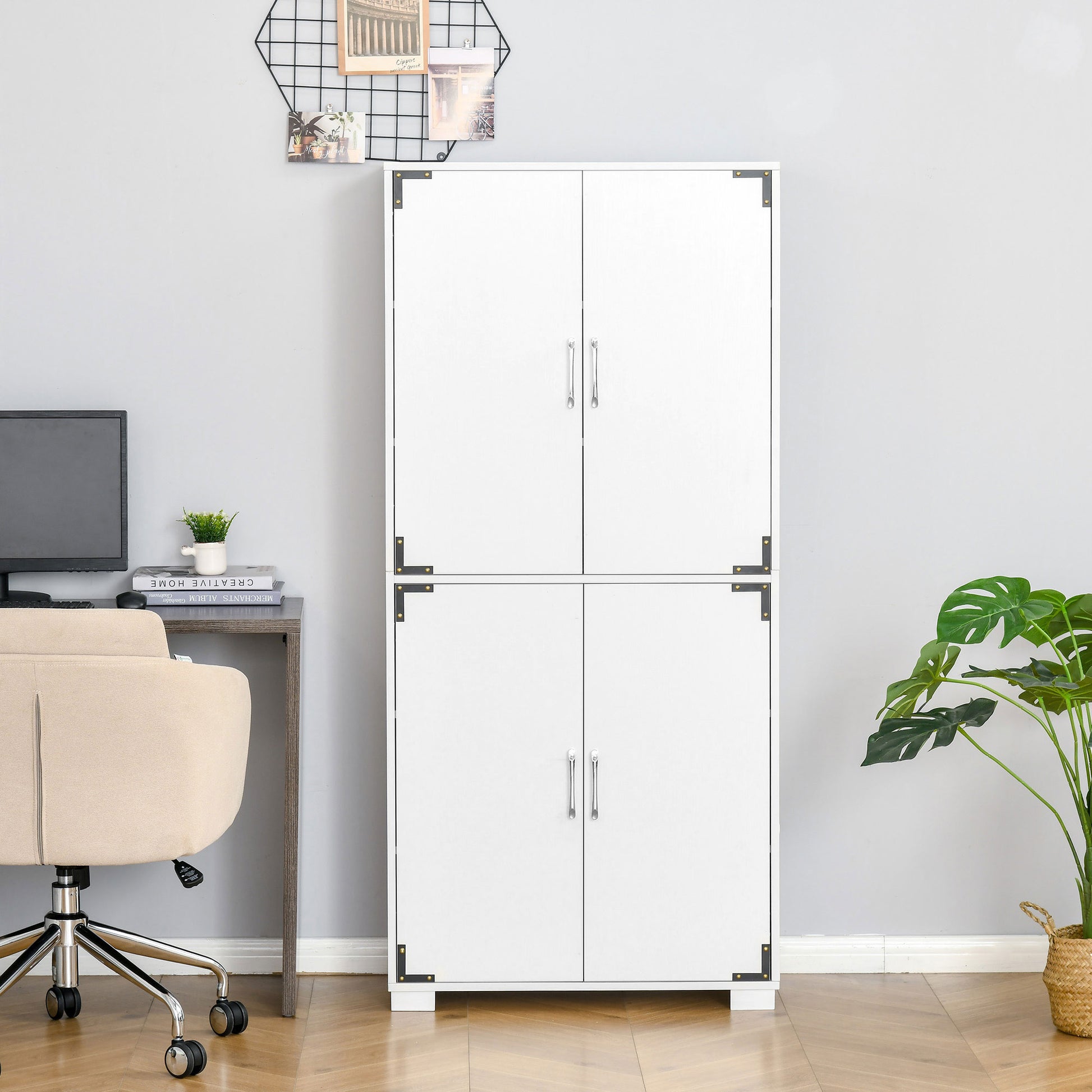 Farmhouse Kitchen Cabinet 4-Door White 63"-DECOROLALA