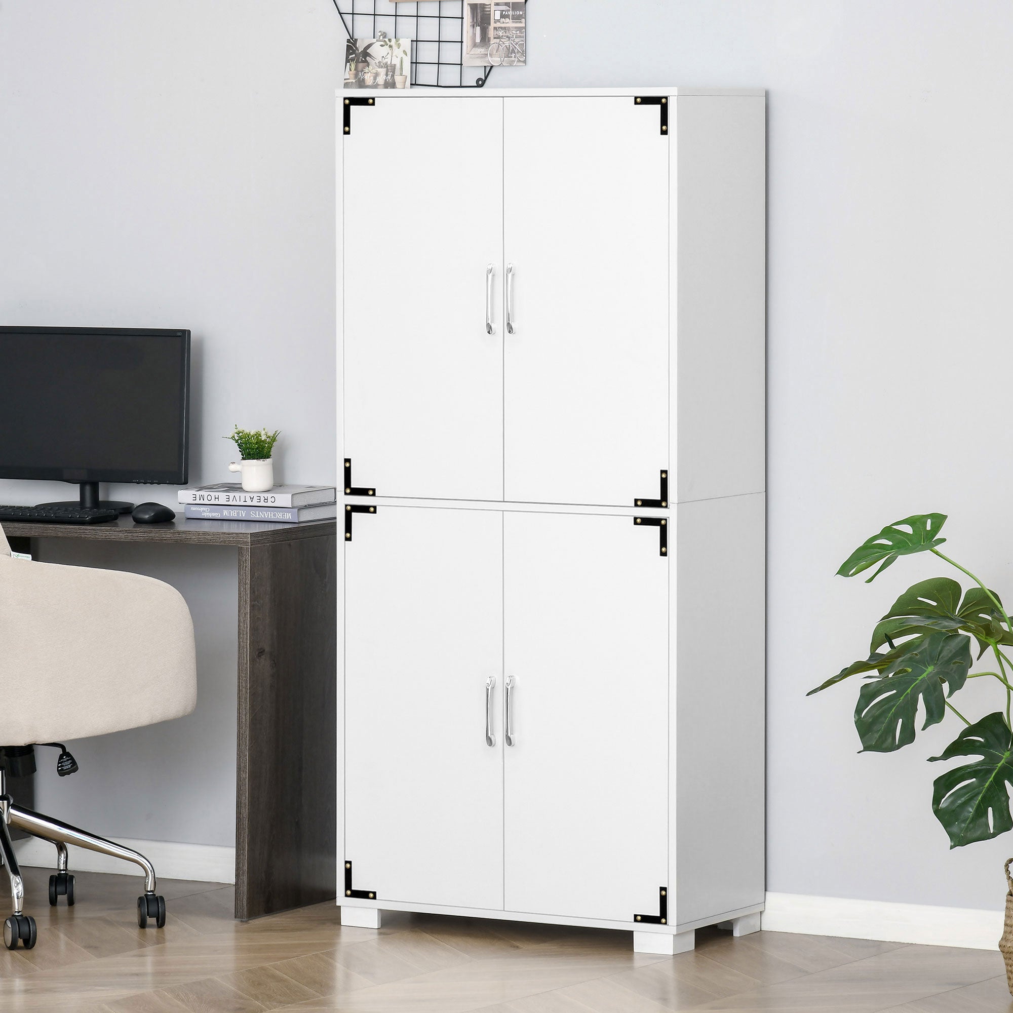Farmhouse Kitchen Cabinet 4-Door White 63"-DECOROLALA